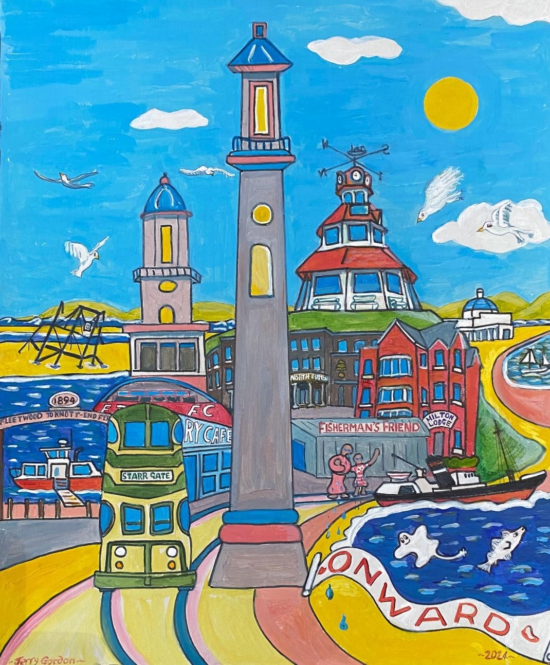Painting of Fleetwood showing the lighthouse and the Mount prominently.
