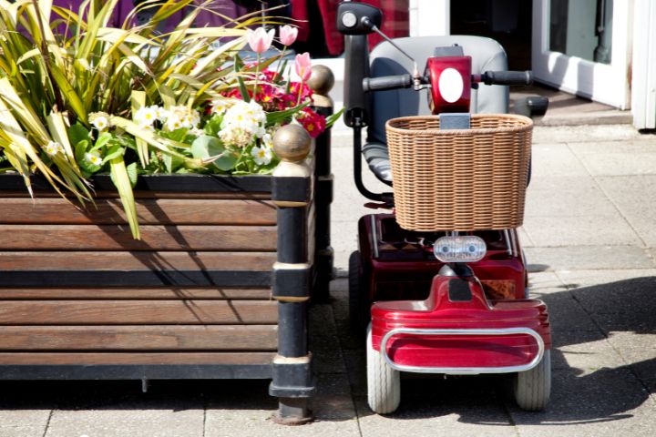 Close up of a mobility scooter