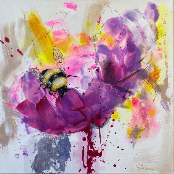 Painting of a bee on a flower